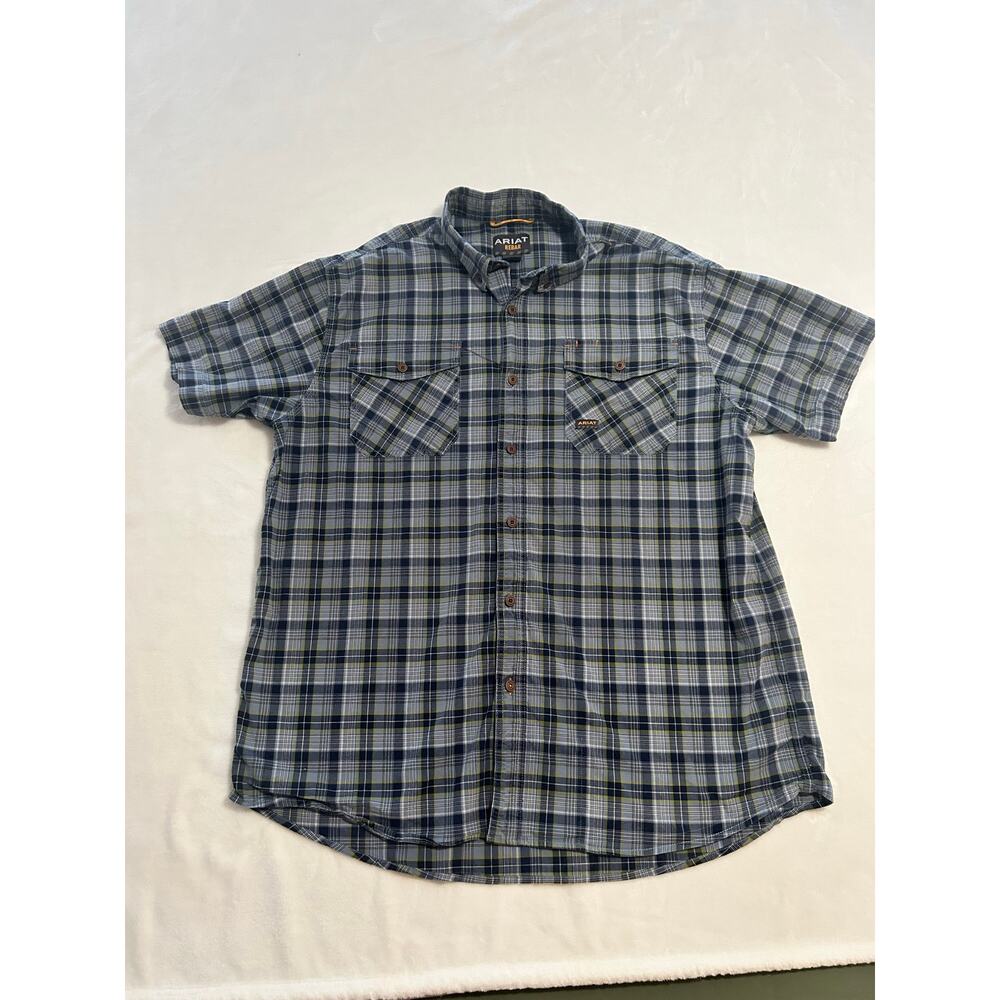 Ariat Men's Button Up Blue Plaid Shirt Size XL XC